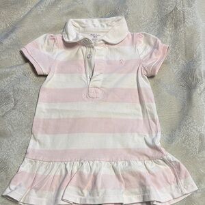 Ralph Lauren Pink & White Striped Polo Dress with Ruffle Hem